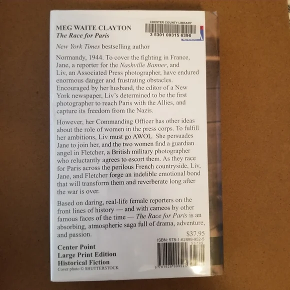 The Race For Paris, Meg Waite Clayton, large print book 2015 hard cover - Picture 2 of 2